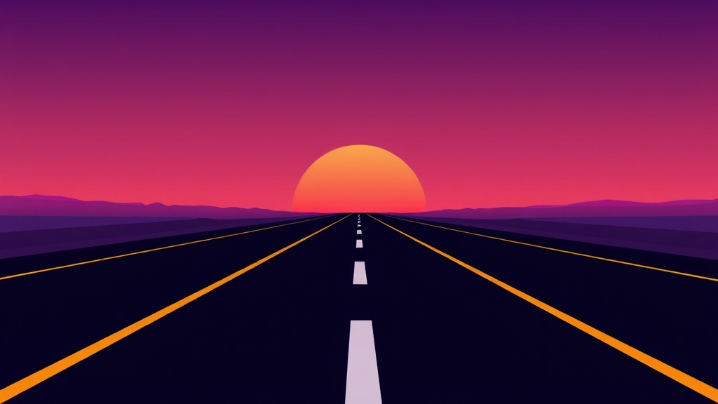 Stylized highway at sunset